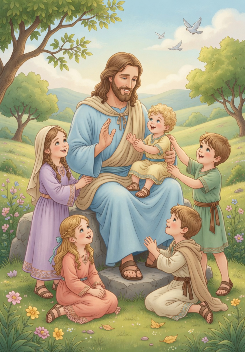 Jesus and the children — Bible coloring picture