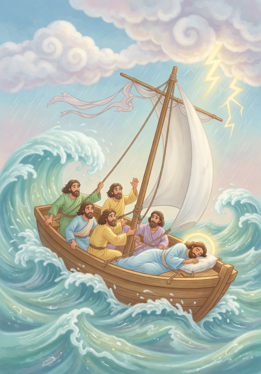 Jesus calms the storm — Bible coloring picture