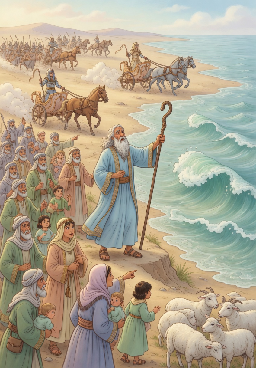Moses and the Red Sea — Bible coloring picture