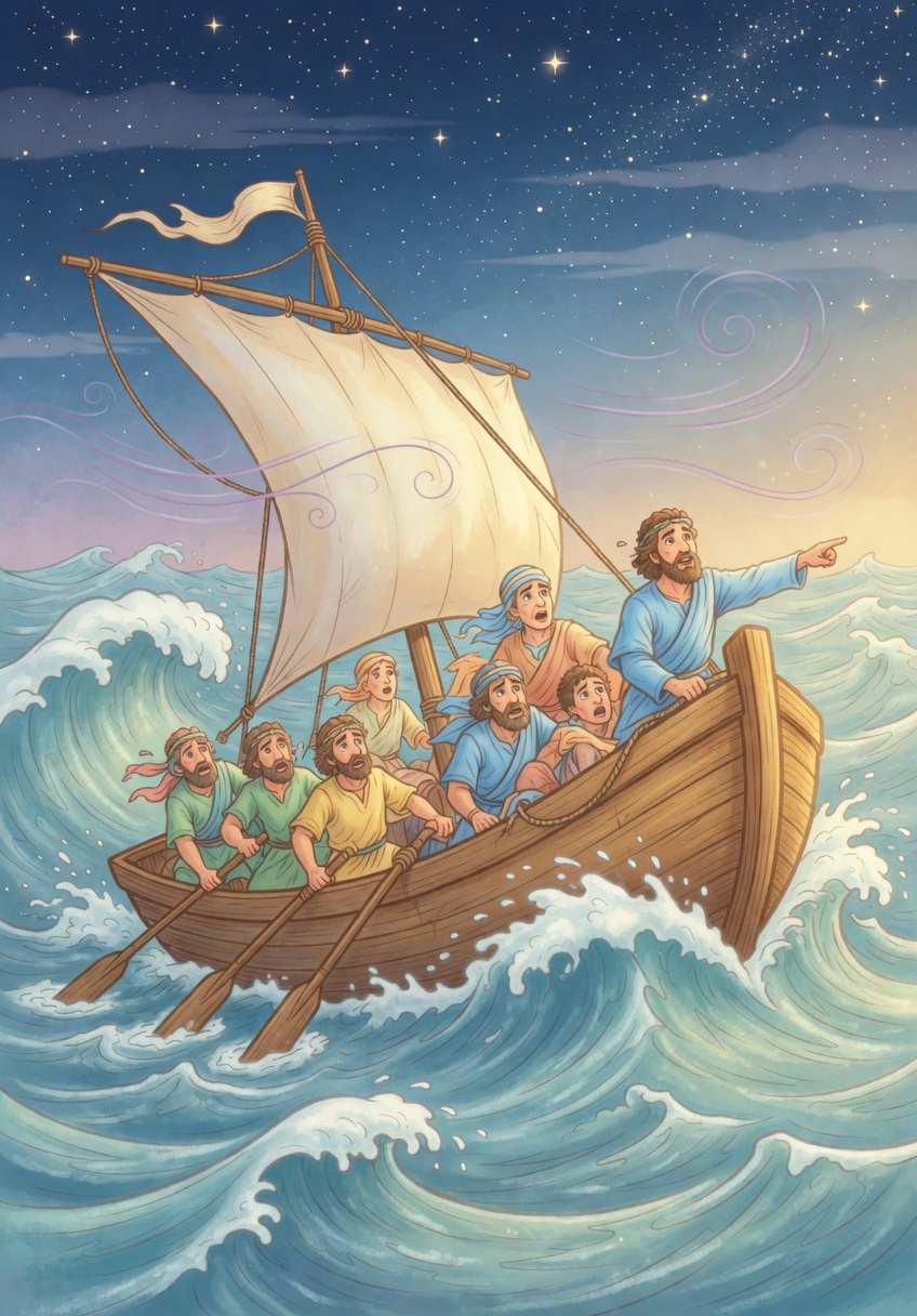 Jesus walks on water — Bible coloring picture